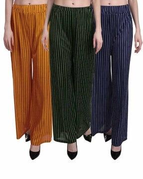pack of 3 striped relaxed fit palazzos