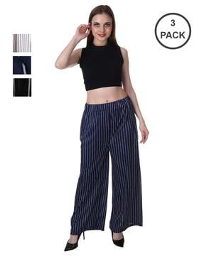 pack of 3 striped relaxed fit palazzos