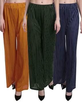 pack of 3 striped relaxed fit palazzos