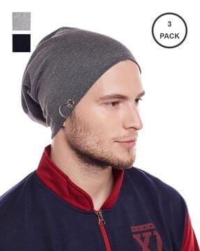 pack of 3 textured beanie caps