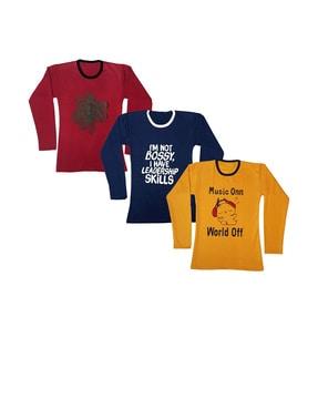 pack of 3 typographic print round-neck t-shirts