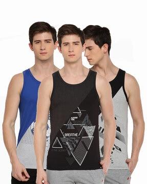 pack of 3 typographic print sleeveless vest