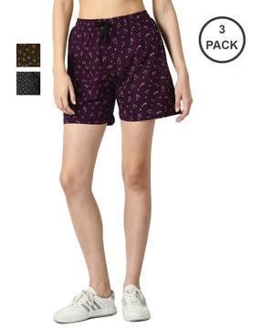 pack of 3 women floral print shorts with high rise waist