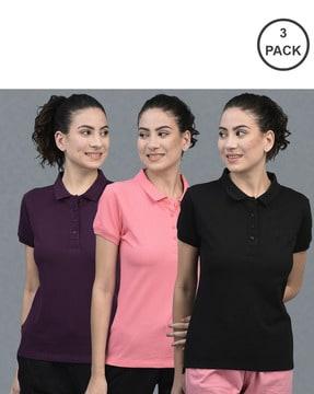 pack of 3 women logo embroidered regular fit polo t-shirts