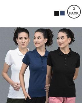 pack of 3 women logo embroidered regular fit polo t-shirts