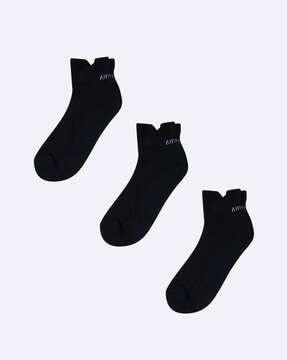 pack of 3 women logo print ankle-length socks