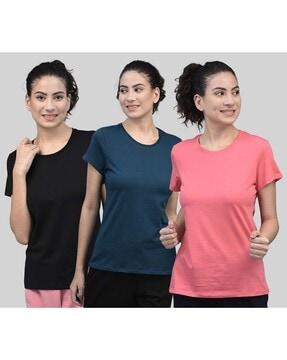 pack of 3 women logo print regular fit t-shirts