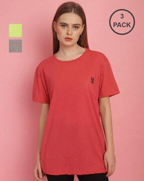 pack of 3 women logo print round-neck t-shirts