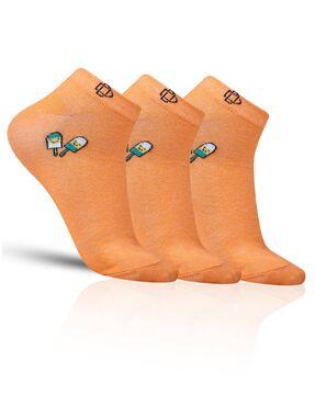 pack of 3 women printed ankle-length socks