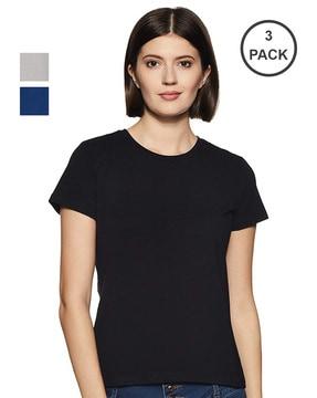 pack of 3 women regular fit round-neck t-shirts