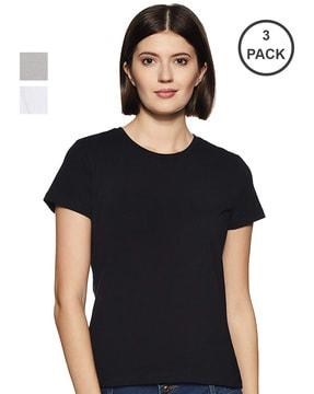 pack of 3 women regular fit round-neck t-shirts