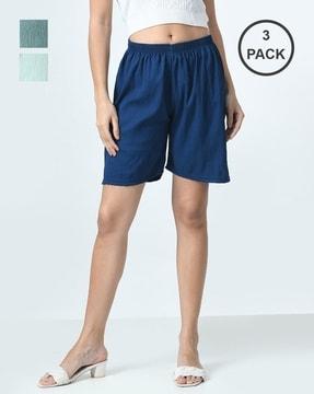 pack of 3 women regular fit shorts with high rise waist