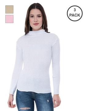 pack of 3 women ribbed pullovers