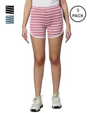 pack of 3 women striped shorts with mid rise waist