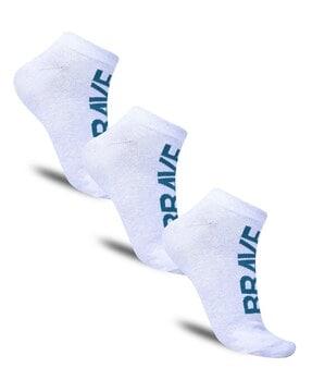 pack of 3 women typographic print ankle-length socks