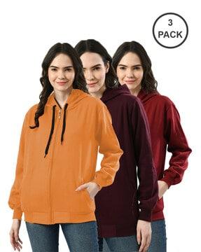 pack of 3 women zip-front hoodie