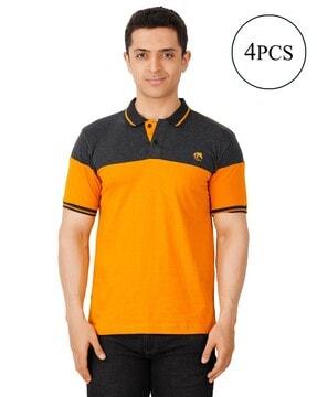 pack of 4 colourblock polo t-shirts with ribbed hems