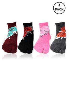 pack of 4 floral pattern ankle-length socks