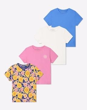 pack of 4 floral print round-neck t-shirts