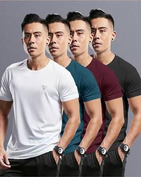 pack of 4 men logo print crew-neck t-shirts