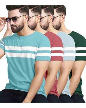 pack of 4 men striped regular fit round-neck t-shirts