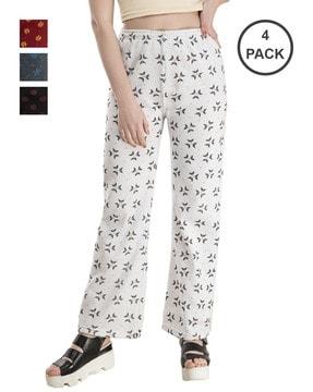 pack of 4 printed palazzos with elasticated waist