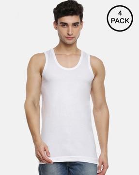 pack of 4 round-neck sleeveless vests