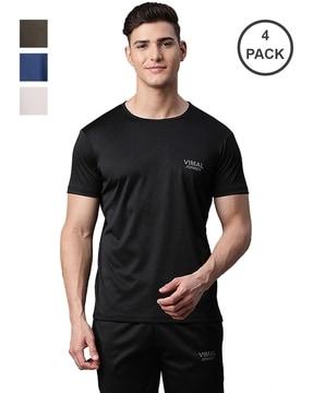 pack of 4 solid slim fit round-neck t-shirt