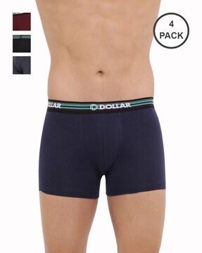 pack of 4 solid trunks with elasticated waistband