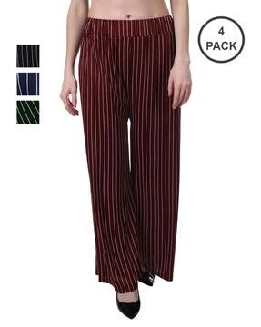 pack of 4 striped flat-front palazzos