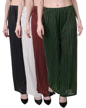 pack of 4 striped flat-front palazzos