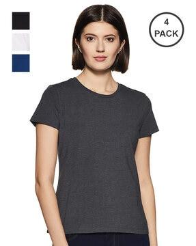 pack of 4 women regular fit round-neck t-shirts