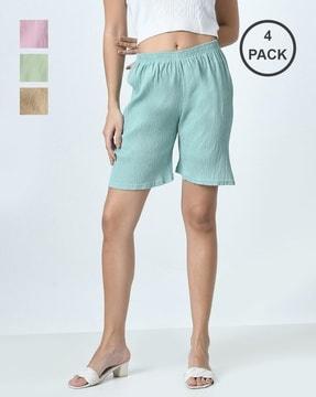 pack of 4 women regular fit shorts with high rise waist