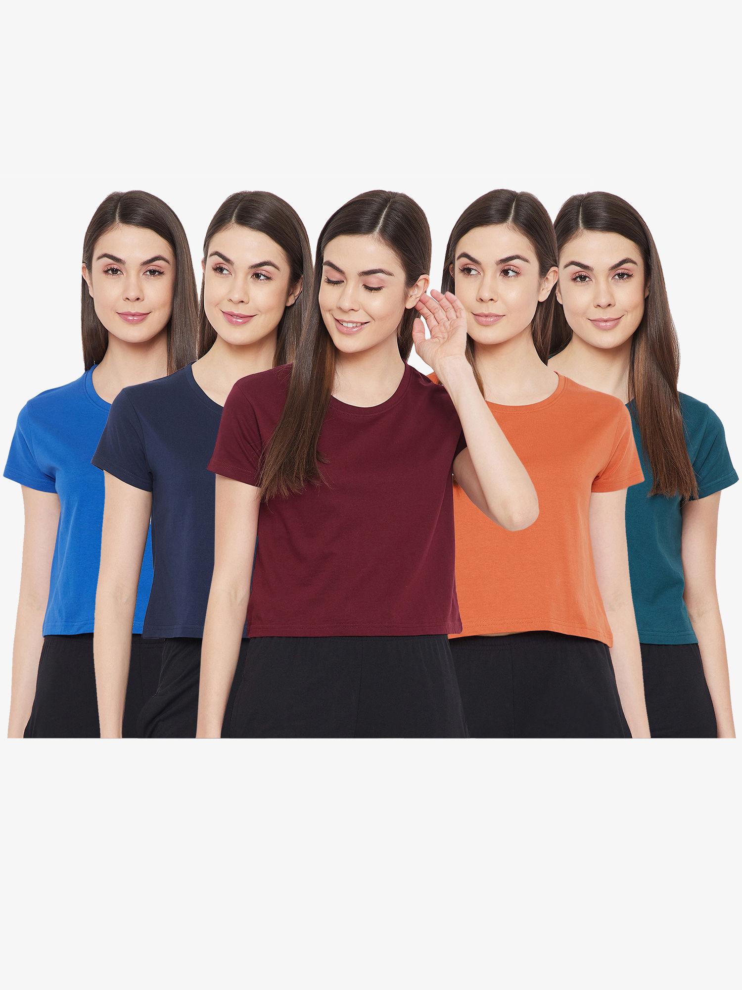 pack of 5 crepe assorted color lounge t-shirt - multi-color