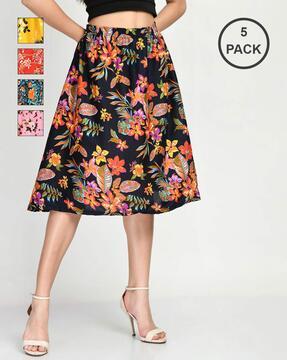 pack of 5 floral print flared skirts