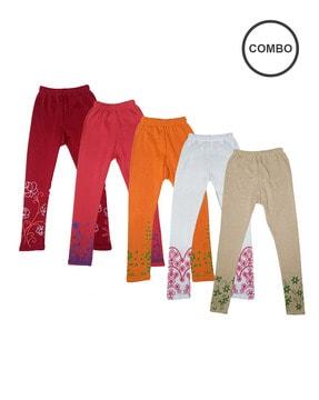 pack of 5 floral print leggings with elasticated waist