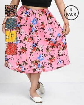 pack of 5 floral print midi skirt