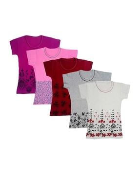 pack of 5 floral print round-neck t-shirt