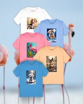 pack of 5 girl graphic print round-neck t-shirts