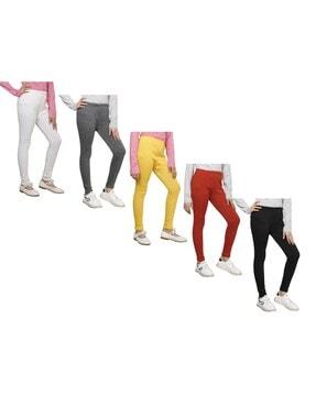 pack of 5 girls leggings with elasticated waist