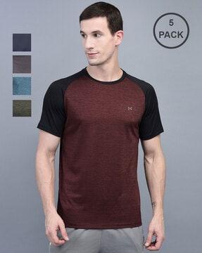 pack of 5 men colourblock regular fit round-neck t-shirt