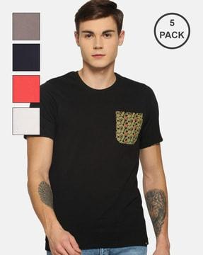 pack of 5 men printed regular fit t-shirt with short sleeves