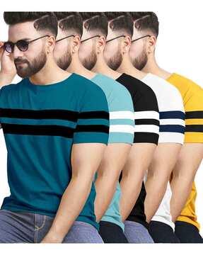 pack of 5 men striped regular fit round-neck t-shirts