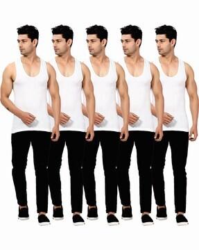 pack of 5 ribbed sleeveless vests