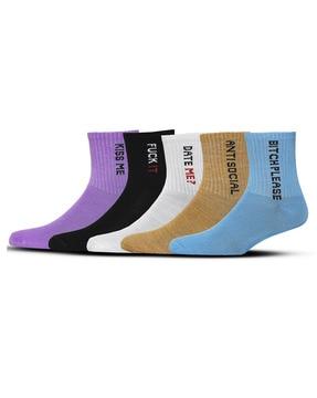 pack of 5 typographic print mid-calf length socks