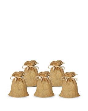 pack of 5 vibrant jute potli bags with drawstring