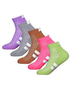 pack of 5 women geometric print ankle-length socks