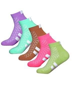 pack of 5 women geometric print ankle-length socks