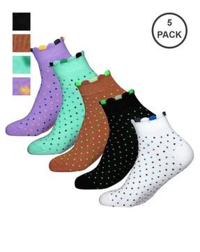 pack of 5 women polka-dot print ankle-length socks