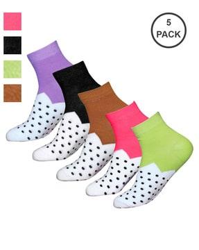 pack of 5 women polka-dot print ankle-length socks